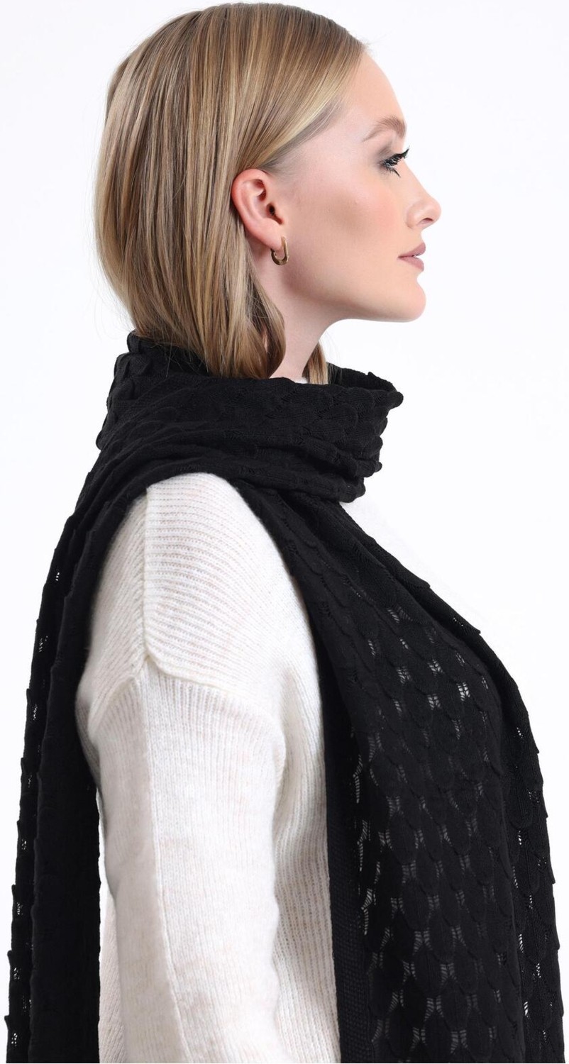 T Crazy Knitwear Ajur Desenli Atkı, Kışlık Yumuşak Dokulu Kaşkol, Triko Örme Atkı - Siyah görsel 5
