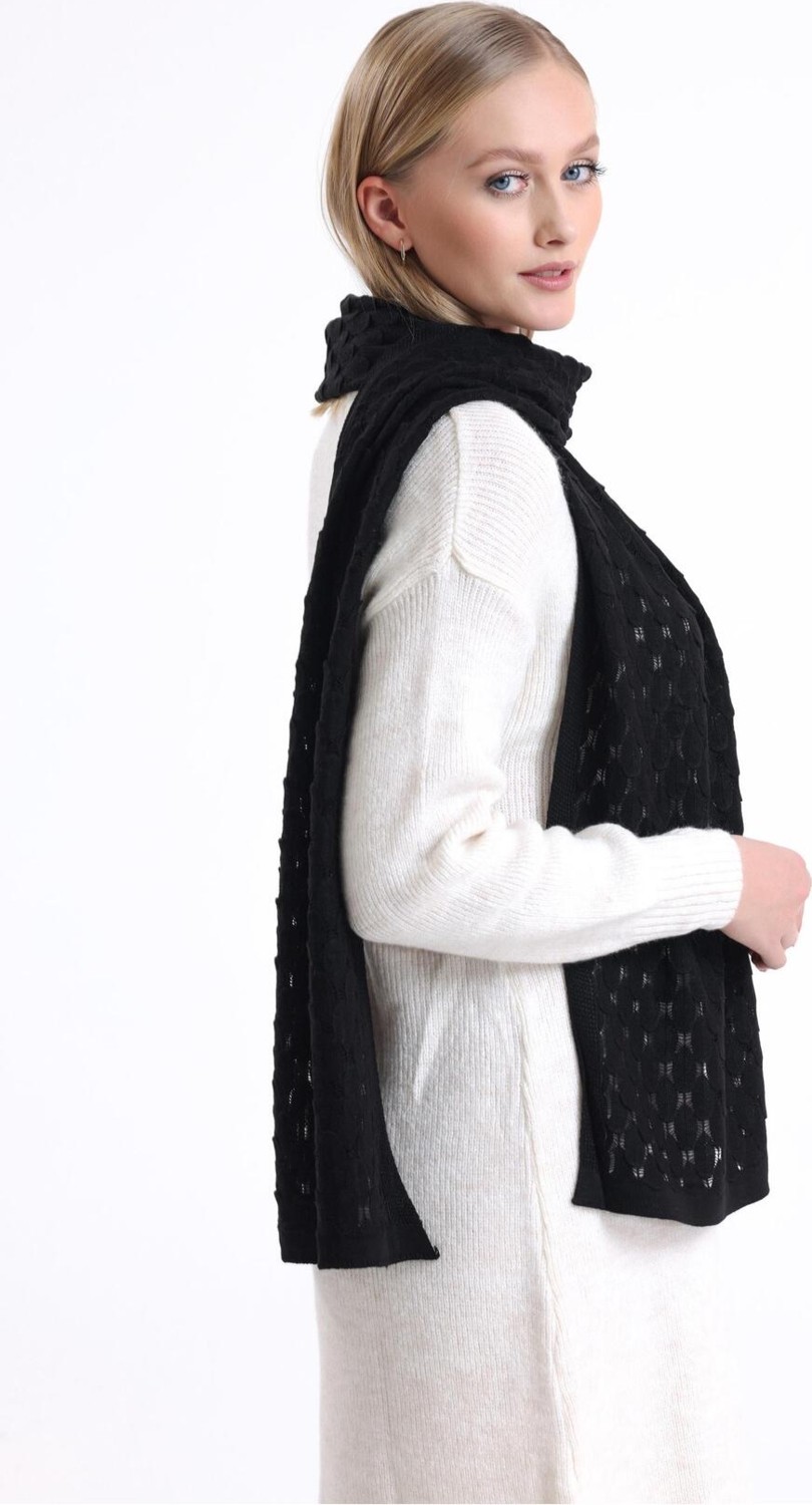 T Crazy Knitwear Ajur Desenli Atkı, Kışlık Yumuşak Dokulu Kaşkol, Triko Örme Atkı - Siyah görsel 4