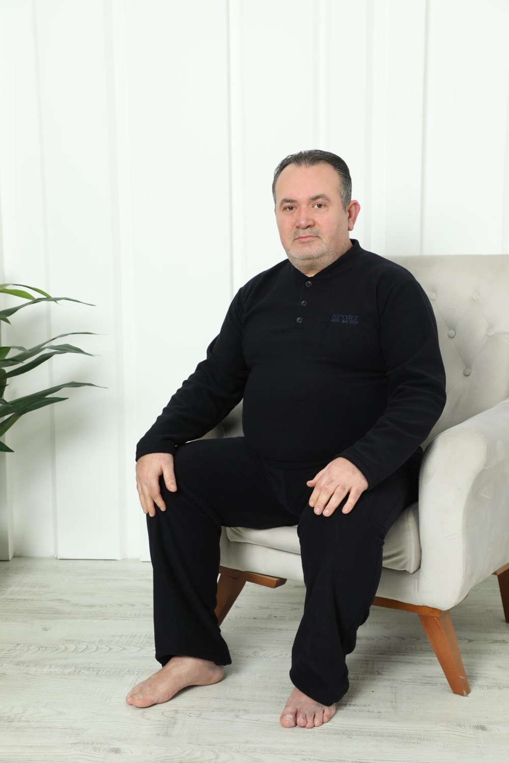 AKASYA 2325 Erkek Kışlık Polar Pijama Takımı XL Beden Lacivert Cepli Rahat Kullanım görsel 3