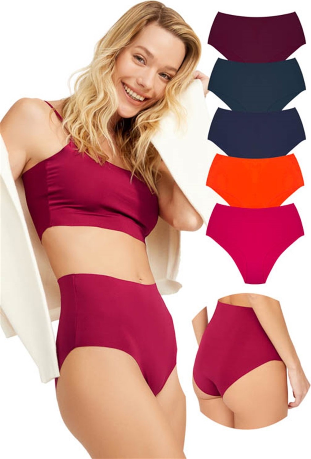 Cottonhill Yüksek Bel Basic Lazer Kesim Bikini Külot 6'lı Paket-2