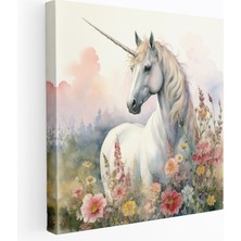 Painted Anarchy Tek Boynuzlu At Duvar Sanatı - Vintage Suluboya Kanvas Tablo - Tek Boynuzlu At, Kanvas Tablo, Vintage, Açan Kır Çiçekleri, 30X30