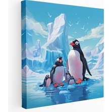 Painted Anarchy Penguen Kanvas Tablo - Buz Dağında Karikatür Penguen Ailesi - Penguen, Penguen Kanvas Tablo, Karikatür Penguen, Ev Dekorasyonu, 30X30