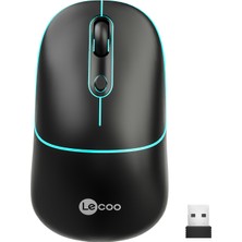 Lecoo  WS210 Dual Mod RGB 2.4GHz WiFi+ Bluetooth 1600DPI 6 Tuşlu Şarjlı Sessiz Kompakt Kablosuz Optik Mouse Siyah