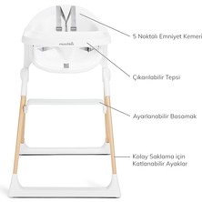 Munchkin Katlanabilir,Portatif, Mama Sandalyesi,Kompakt Tasarım, Ayarlanabilir Ayaklık ve Tepsi Beyaz/Kahverengi