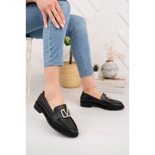 Aymood Kadın Siyah Cilt Zincir Tokalı Kalın Taban PU Deri Günlük Klasik Topuklu Loafer Makosen Ayakkabı N Siyah Cilt N Siyah Cilt N Siyah Cilt N Siyah Cilt