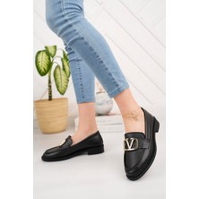 Aymood Kadın Siyah Cilt Zincir Tokalı Kalın Taban PU Deri Günlük Klasik Topuklu Loafer Makosen Ayakkabı N Siyah Cilt N Siyah Cilt N Siyah Cilt N Siyah Cilt