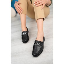 Aymood Kadın Siyah Cilt Zincir Tokalı Kalın Taban PU Deri Günlük Klasik Topuklu Loafer Makosen Ayakkabı N Siyah Cilt N Siyah Cilt N Siyah Cilt M Siyah Süet