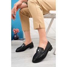 Aymood Kadın Siyah Cilt Zincir Tokalı Kalın Taban PU Deri Günlük Klasik Topuklu Loafer Makosen Ayakkabı N Siyah Cilt N Siyah Cilt N Siyah Cilt M Siyah Süet
