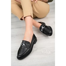 Aymood Kadın Siyah Cilt Zincir Tokalı Kalın Taban PU Deri Günlük Klasik Topuklu Loafer Makosen Ayakkabı N Siyah Cilt N Siyah Cilt N Siyah Cilt M Siyah Süet