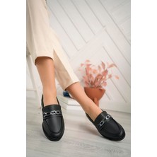 Aymood  Kadın Siyah Cilt Tokalı Kalın Taban PU Deri Günlük Klasik Topuklu Loafer Makosen Ayakkabı