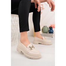 Aymood Kadın Loafer Yuvarlak Burun Maskülen Bağcıksız Yüksek Dolgu Taban Oxford Ayakkabı E Siyah Cilt E Siyah Cilt E Siyah Cilt F Nude Cilt