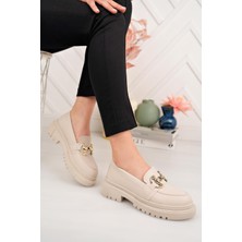 Aymood Kadın Loafer Yuvarlak Burun Maskülen Bağcıksız Yüksek Dolgu Taban Oxford Ayakkabı E Siyah Cilt E Siyah Cilt E Siyah Cilt F Nude Cilt