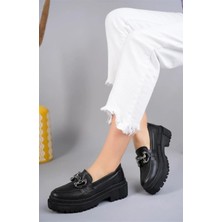 Aymood Kadın Kalın Taban Loafer Makosen Ayakkabı Gc Platin Toka Loafer Topuk Boyu 5cm Pu Deri