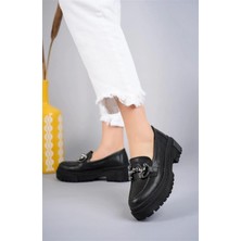 Aymood Kadın Kalın Taban Loafer Makosen Ayakkabı Gc Platin Toka Loafer Topuk Boyu 5cm Pu Deri