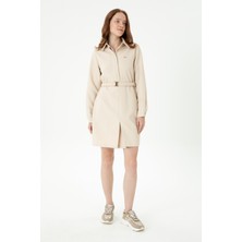 U.S. Polo Assn. Kadın Krem Mini Boy Dokuma Elbise 50271162-VR071