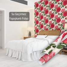 Dekoros Pembe Kırmızı Gül Desenli Yapışkanlı Folyo, Mutfak, Tezgah, Masa, Dolap Kaplama Folyosu, Isıya Dayanıklı, Su Geçirmez, Yapışkan Folyolar, Sticker, Büyük Ebatlı, Dekoros