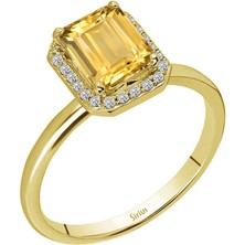 Sirius Pırlanta Pırlanta ve Emerald Kesim Sitrin Tektaş Yüzük 0431R0035
