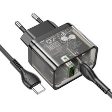 Hoco Maximum 20W Çıkışlı Pd + USB Out Put Type-C + Type-C Kablolu Hızlı Şarj Adaptör Seti