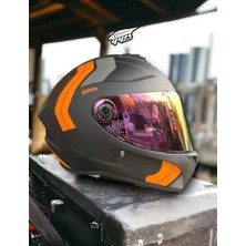 WİNNER MOTORS Draken Orange. ''2 Vizörlü'' + ''sticker'' Hediyeli, Mat Motosiklet Kapalı Kask