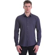 Hatemoğlu Lacivert Slim Fit Baskılı 100% Pamuklu Slim Yaka Uzun Kollu Baskılı Casual Gömlek