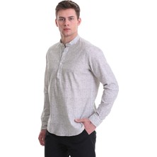 Hatemoğlu Gri Comfort Fit Baskılı 100% Pamuklu Hakim Yaka Uzun Kollu Casual Gömlek