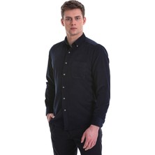Hatemoğlu Lacivert Slim Fit Düz 100% Pamuklu Düğmeli Yaka Uzun Kollu Klasik Gömlek