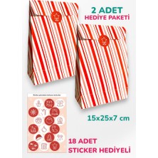 İstisna 2 Adet Özel Tasarım Yılbaşı Sevgililer Günü Temalı Hediye Paketi Kağıt Torba Sticker Hediyeli