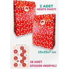 İstisna 2 Adet Özel Tasarım Yılbaşı Sevgililer Günü Temalı Hediye Paketi Kağıt Torba Sticker Hediyeli