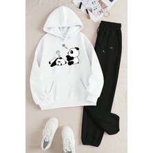Trendypassion Only Trendwear Unisex Uykucu Panda Baskılı Eşofman Takımı Beyaz Pamuklu Yumuşak Mevsimlik