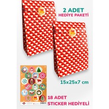 İstisna 2 Adet Özel Tasarım Yılbaşı Sevgililer Günü Temalı Hediye Paketi Kağıt Torba Sticker Hediyeli