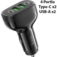 Hoco Pd Total 72W 4 Portlu USB + Type-C Hızlı Şarj Araç Çakmaklı Şarj Aleti