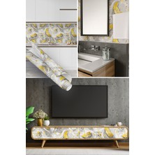 Dekoros Altın Kuş Tüylü Desenli Yapışkanlı Folyo, Mutfak, Tezgah, Masa, Dolap Kaplama Folyosu, Isıya Dayanıklı, Su Geçirmez, Yapışkan Folyolar, Sticker, Büyük Ebatlı, Dekoros