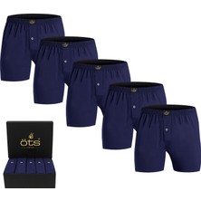 Öts Erkek %100 Pamuklu Boxer 5'li Set Düğmeli, Rahat Kalıp, Yüksek Kaliteli, Premium Özel Siyah Kutusunda, İç Giyim, Çamaşır