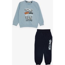 Breeze Girls & Boys Erkek Çocuk Eşofman Takım Eğlence Temalı Yazı Baskılı 2-6 Yaş, Açık Mavi