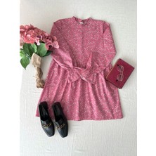 Küçüğüm Butik Pembe Poplin Fırfır Yakalı Tunik