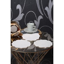 Bonny Home Yuvarlak Krem&krem 6'lı Linen Keten Kahve Yanı Kokteyl Sunum Parti Peçetesi Nakış Işlemeli Sunumluk