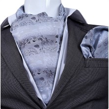 Exve Exclusive Gri Gradyan Geçilli Şal Desen Elegant Fular Mendil Seti