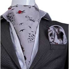 Exve Exclusive Gri Üzerine Pastel Istanbul Gravür Baskılı Fular Mendil Seti