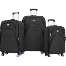 4 Teker Geniş Kasa Kırılmaz Havlu Kumaş 3'lü Valiz Seyahat Seti Siyah Antrasit(Füme) MODEL:1000.02