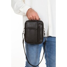 Newish Polo Adelina Erkek Siyah Deri Çelik Kasalı Telefon Bölmeli El ve Omuz Çantası