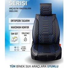 Asya alfa Romeo 147 Uyumlu Lüks Deri Oto Koltuk Kılıfı Ön-Arka Set Max Series (Siyah-Mavi)