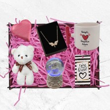 Regalo Işıklı Küre Kalp Çikolata Ayıcık Melek Kolye Hediye Seti