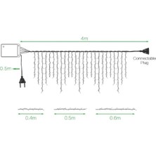 SSDESIGN 4 Metre Fişli 16 Saçaklı 8 Fonksiyonlu Eklenebilir LED Sarkıt Yılbaşı Ip Perde LED