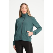 Cool Hill Koyu Yeşil Tam Fermuarlı Kadın Sweat