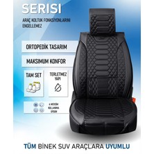 Asya fiat 500 Ailesi Uyumlu Lüks Deri Oto Koltuk Kılıfı Ön-Arka Set Max Series (Siyah)