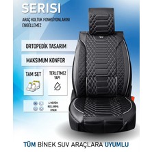 Asya Fiat 500X Uyumlu Lüks Deri Oto Koltuk Kılıfı Ön-Arka Set Max Series (Siyah-Beyaz)