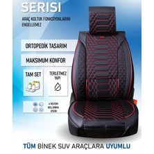 Asya chevrolet Kalos Uyumlu Lüks Deri Oto Koltuk Kılıfı Ön-Arka Set Max Series (Siyah-Kırmızı)