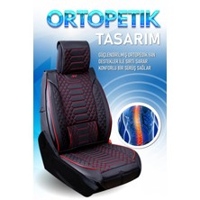 Asya fiat Tempra Uyumlu Lüks Deri Oto Koltuk Kılıfı Ön-Arka Set Max Series (Siyah-Kırmızı)