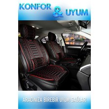 Asya ford Focus 4 Uyumlu Lüks Deri Oto Koltuk Kılıfı Ön-Arka Set Max Series (Siyah-Kırmızı)