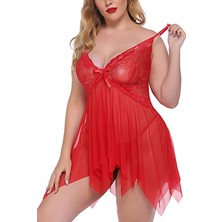 Norn Fashion Seksi Kirmizi Tül Dantel Babydoll Gecelik 15507